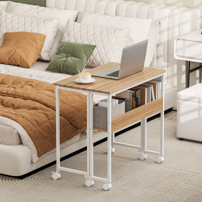 HOMCOM 80 cm Drop Leaf Writing Work Desk - Natural Wood Finish 