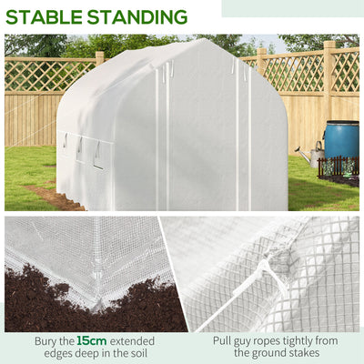 Outsunny 3 x 2(m) Walk-in Polytunnel Greenhouse, Zipped Roll Up Sidewalls, Mesh Door, 6 Mesh Windows, Tunnel Warm House Tent with PE Cover, Complimentary Plant Labels and Gloves, White 