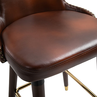 HOMCOM Bar Stools Set of 2, PU Leather Vintage Counter-Height Bar Chair, Luxury European Style Kitchen Stools with Back, Brown 