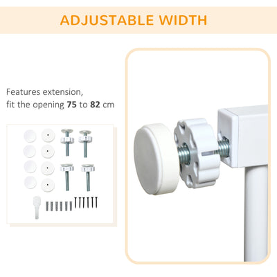 PawHut Pet Safety Gate, for Doorways, Staircases, Hallways, with 75-82cm Adjustable Width - White 