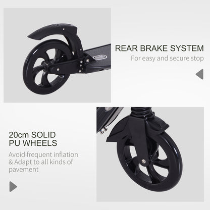 HOMCOM Folding Kick Scooter Hight-Adjustable Urban Scooter w/ Rear Brake, Double Shock Absorption System & 2 Big Wheels, For 14+ Teens Adult, Black 