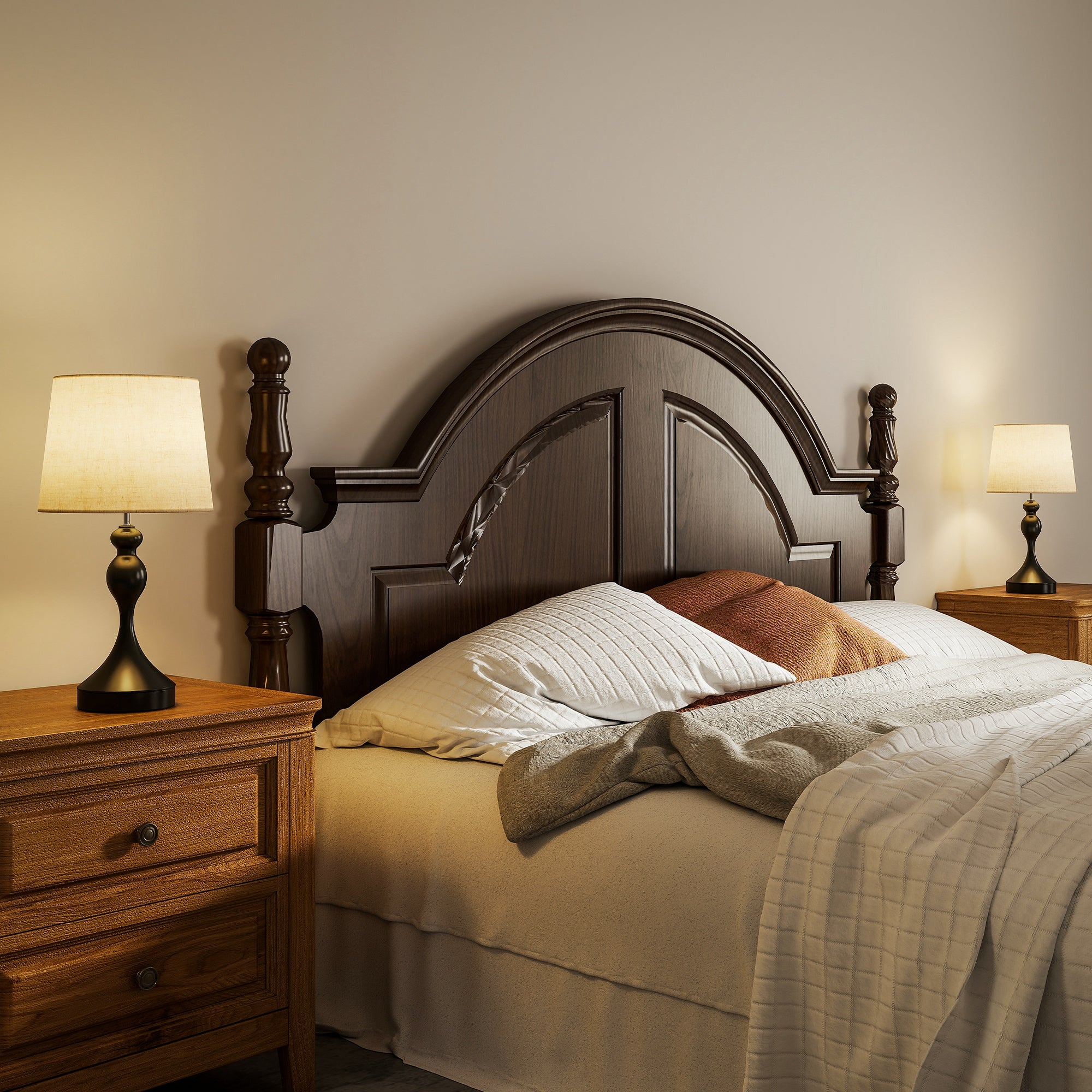 HOMCOM Set of Two Three-Colour Lamps, with USB Ports - Black/Beige 