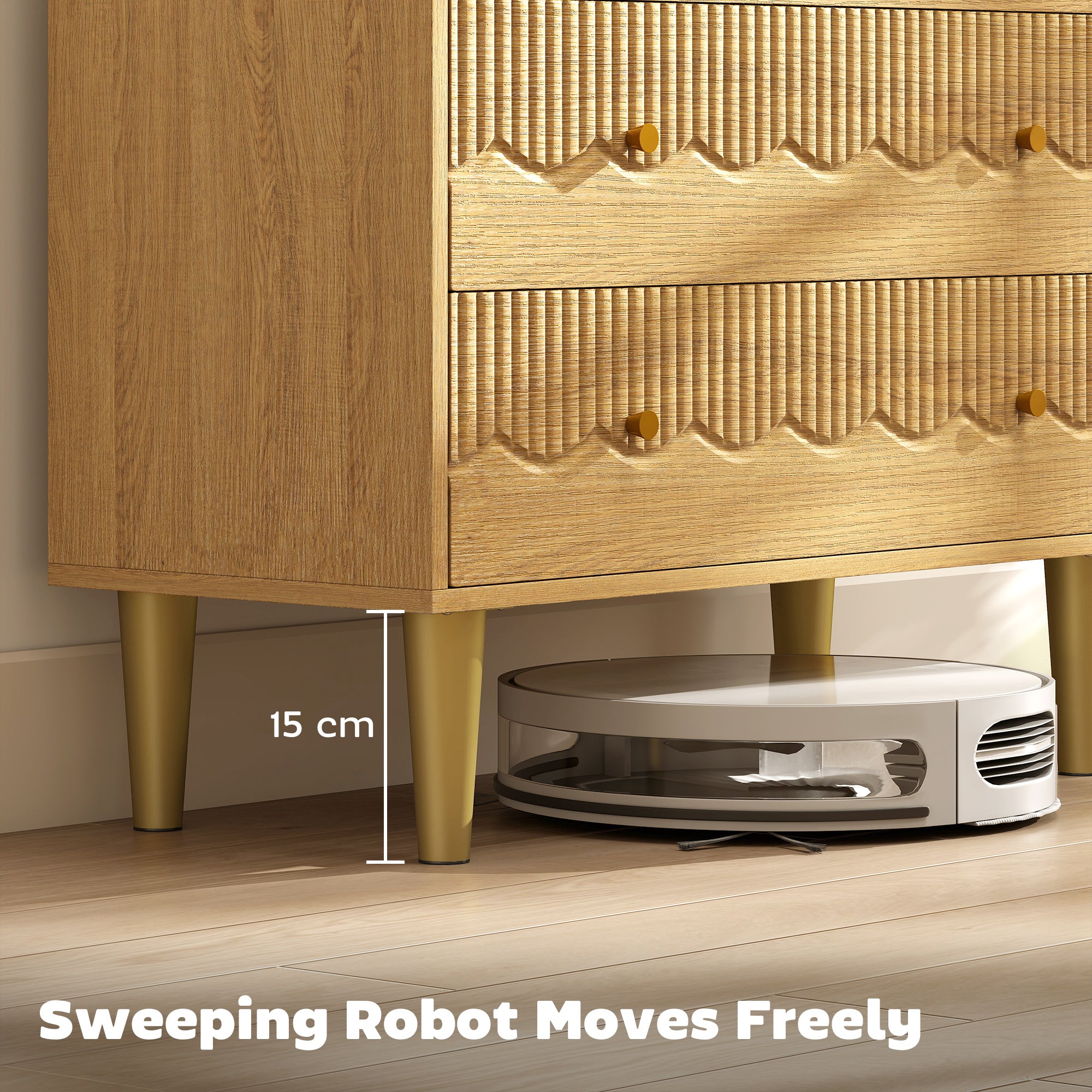 HOMCOM Dresser for Bedroom 3 Drawer Chest of Drawers with Steel Frame for Living Room in Oak 
