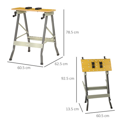 DURHAND 4-in-1 Work Bench, Saw Horse Folding Clamp Table w/ 4 Adjustable Clamping Pegs for DIY Home Garage, Grey 