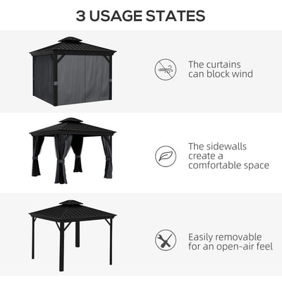 Outsunny 3.65 x 3m Aluminium Hardtop Gazebo, with Accessories - Dark Grey 