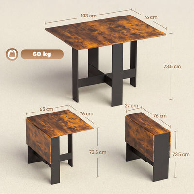 HOMCOM Folding Dining Table, Space-Saving Drop Leaf Kitchen Table for 4-6 People Rustic Brown 