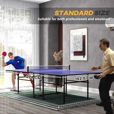 SPORTNOW 9FT Folding Table Tennis Table with Four Wheels, for Indoor Use, Blue 