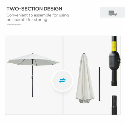 Outsunny 2.7M Garden Parasol Umbrella with Glass Fibre Ribs and Aluminium Frame, Tilting Sun Shade Shelter Canopy, Cream White 