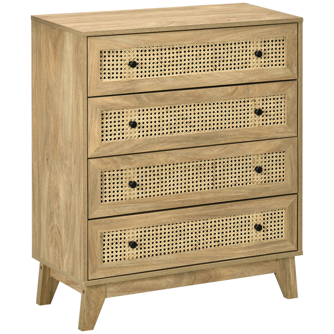 HOMCOM Storage Cabinet, 4-Drawer Unit with Rattan Element for Bedroom, Living Room, 80cmx35cmx95cm, Wood Effect 