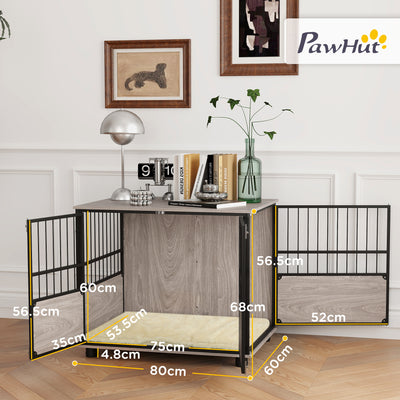 PawHut 80cm Furniture Style Dog Crate Dog Cage End Table Indoor with 3 Doors Soft Washable Cushion, for Medium Sized Dogs 