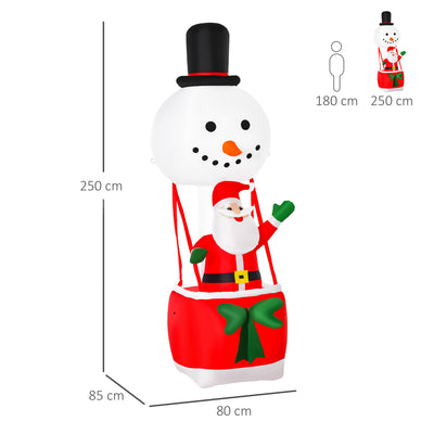 HOMCOM 8ft Christmas Inflatable Decoration with Santa Claus on Snowman Hot Air Balloon, Blow Up Xmas Decor for Outdoor Indoor with LED Lights 
