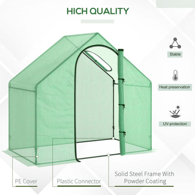 Outsunny Walk In Mini Greenhouse Garden Outdoor Flower Planter Steel Frame w/ Zipped Door & Window, PE Cover, 180 x 100 x 168CM, Green 