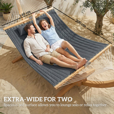 Outsunny Double Hammock 2 Person Swing Bed with Spreader Bars, Pillows, Pad, 200 x 140cm, Grey 