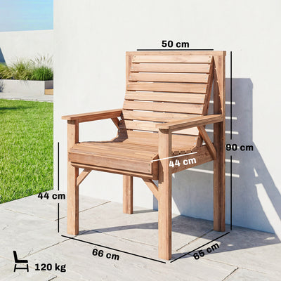 Outsunny Wooden Garden Dining Chair, Outdoor Chair Garden Armchair with Curved Seat and Wide Armrests, Natural Wood Finish 