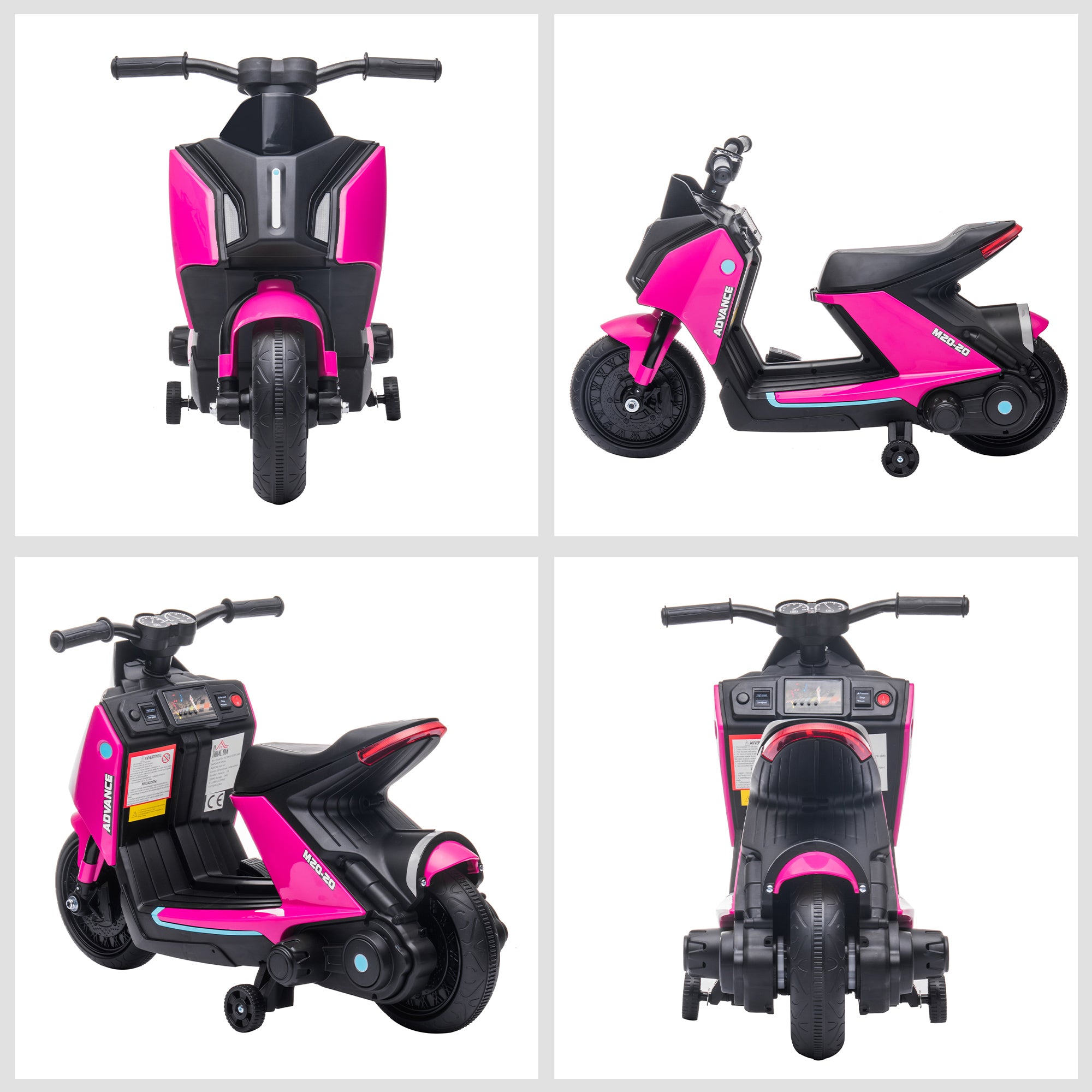 HOMCOM 6V Kids Electric Motorbike Ride On Toy w/ Music Headlights Safety Training Wheels for Girls Boy 2-4 Years Pink 