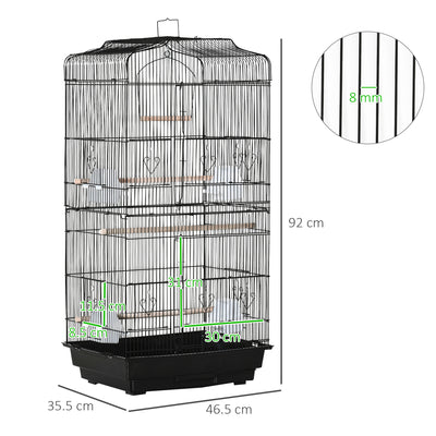 PawHut Large Metal Bird Cage with Stand, Perches, Food Bowls, Swing, for Budgies, Parakeets, Black 