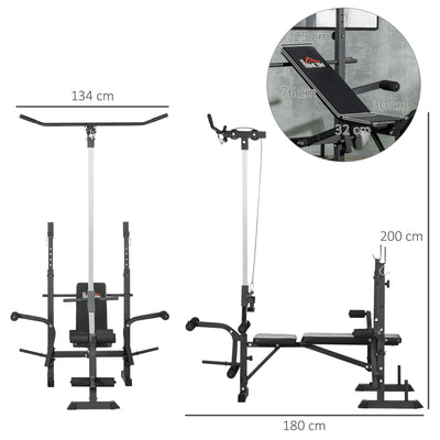 HOMCOM Adjustable Weight Bench with Pulley System, Incline Bench Press Set with Squat Rack, Leg Developer, Butterfly and Weight Storage, for Home Gym Full Body Workout 