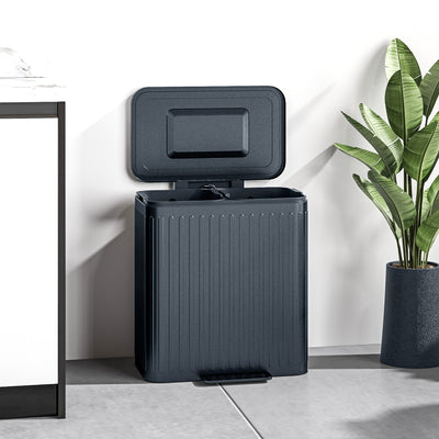 HOMCOM 40L Dual Compartment Rubbish Bin, with Soft-Close Lid - Black 