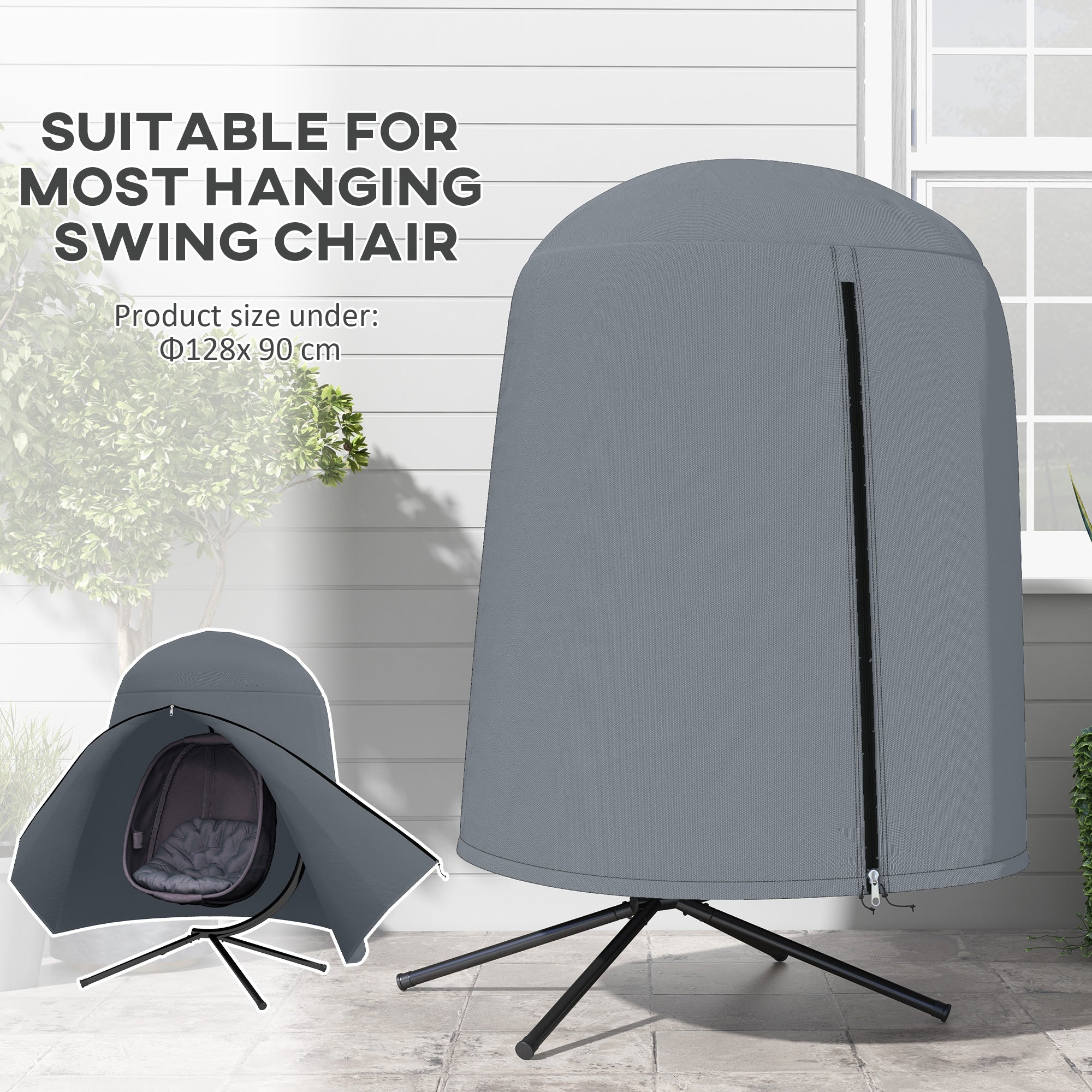 Outsunny 190 x \'ce\'a6128cm Hanging Egg Chair Furniture Cover - Grey