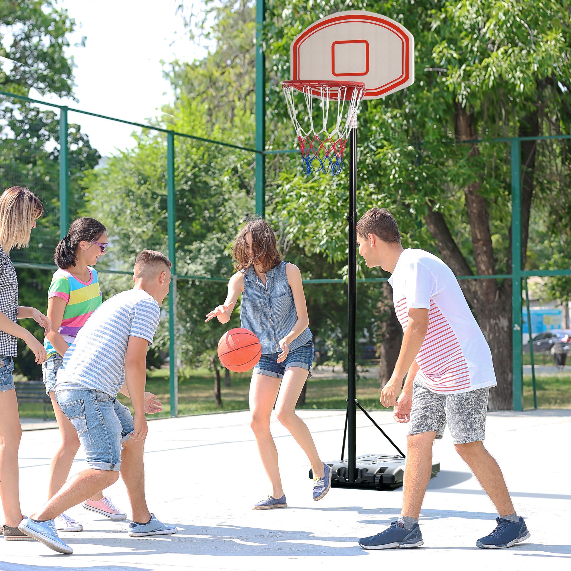 HOMCOM Portable Basketball Stand 175-215cm Adjustable Height Sturdy Rim Hoop w/ Large Wheels Stable Base Net Free Standing 