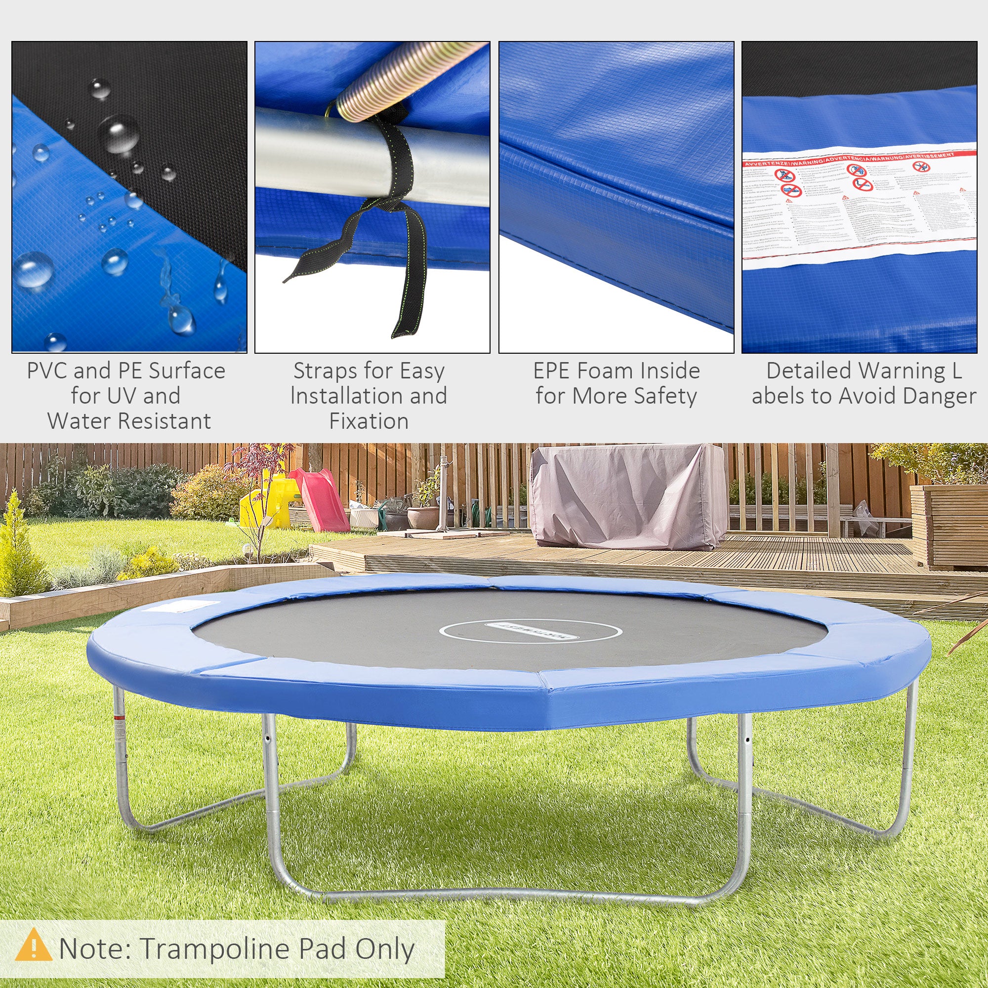 HOMCOM 10FT Trampoline Pad, \'ce\'a6305cm Trampoline Accessories Surround Safety Pad Foam Padding Pads Replacement Spare, Blue
