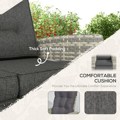 Outsunny 4 Piece Rattan Garden Furniture Set Outdoor Sofa Sectional Set with Glass Top Table for Poolside, Light Grey 