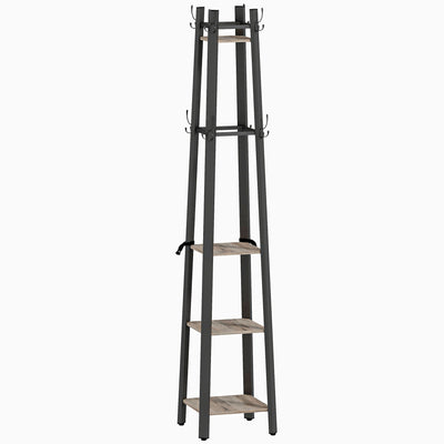 HOMCOM Industrial-Style Four Shelf Coat Stand - Grey/Black 