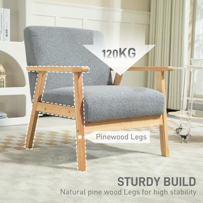 HOMCOM Accent Chair Wood Frame with Thick Cashmere Cushions Wide Seat Armchair Home Furniture Bedroom Office Grey 