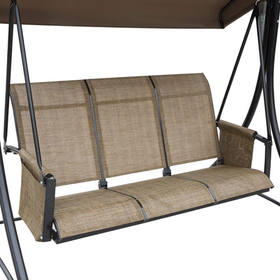 Outsunny 3 Seater Garden Swing Seat Outdoor Swing Chair with High Back Design, Steel Frame, Side Pouches, Adjustable Canopy, Brown 
