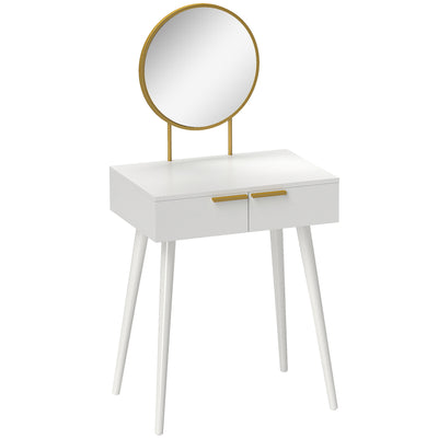 HOMCOM Dressing Table with Round Mirror - White 