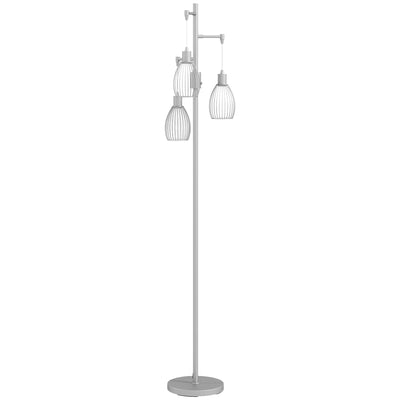 HOMCOM 3-Light Floor Lamp, 170cm Industrial Dimmable Standing Lamp with Steel Wire Cage Lampshades for Living Room, Bedroom, Dining Room, Study, Silver Tone 
