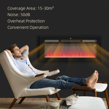 HOMCOM 102cm Electric Fireplace, 2000W Recessed and Wall Mounted Electric Fire with Remote Control, 9 Flame Colour and Crystal, Black 