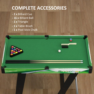 SPORTNOW 104cm Folding Mini Pool Table Set with 2 Cues, 16 Balls, Chalk, Triangle, Brush, Green 