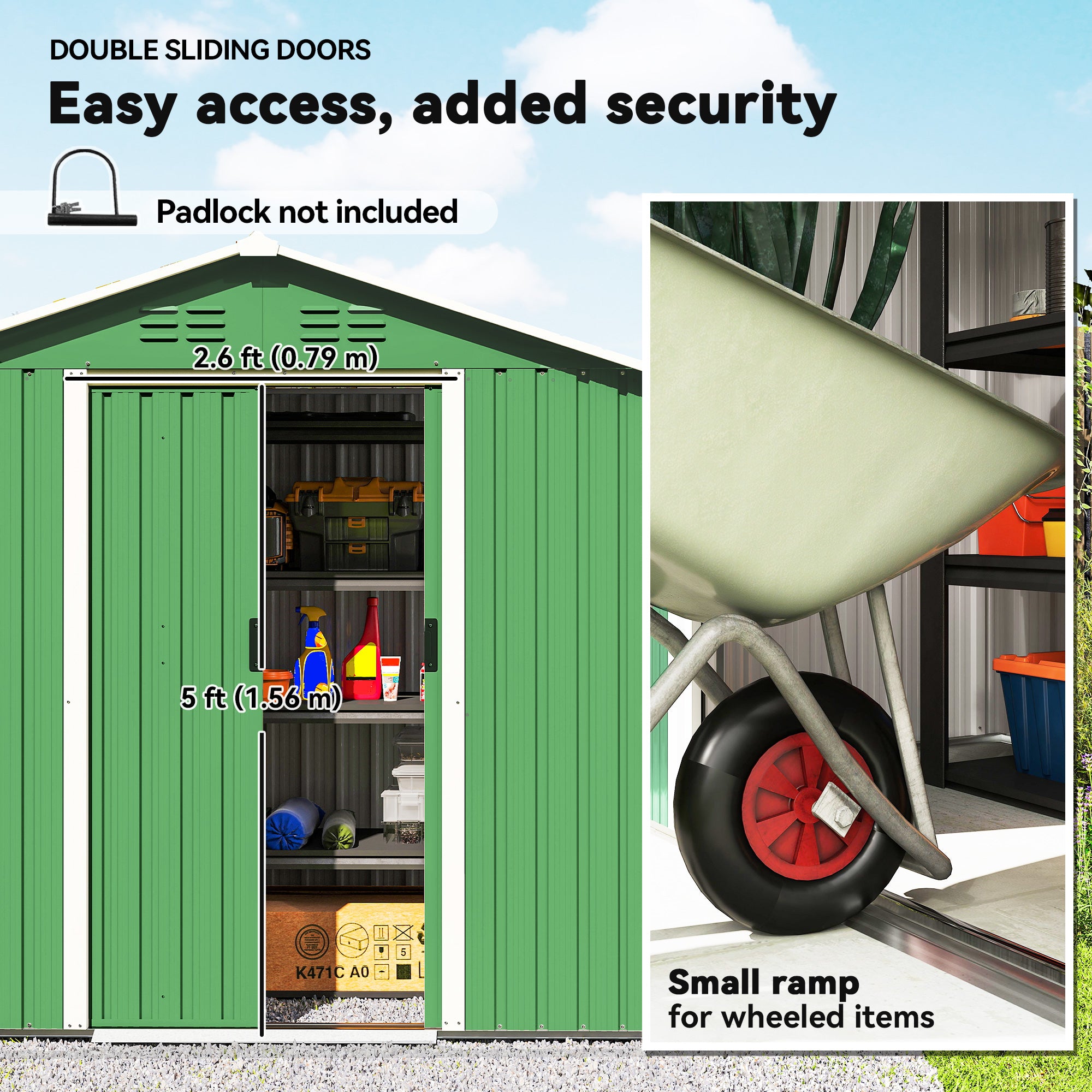 Outsunny 6.5 x 3.5ft Metal Garden Storage Shed - Green 
