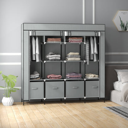 HOMCOM Fabric Wardrobe for Bedroom, Portable Cloth Wardrobe with 10 Compartments, 2 Hanging Rails and 4 Fabric Drawers, 166 x 42.5 x 169.5cm, Dark Grey 