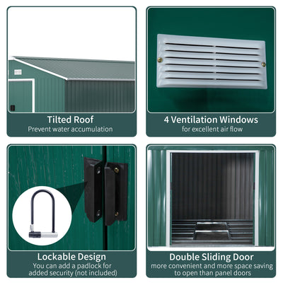 Outsunny 12.5 x 11.1ft Steel Sliding Door Storage Shed - Green 