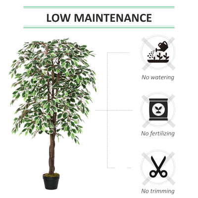Outsunny 160cm/5.2FT Artificial Ficus Silk Tree with Nursery Pot, Decorative Fake Plant, for Indoor Outdoor Décor 