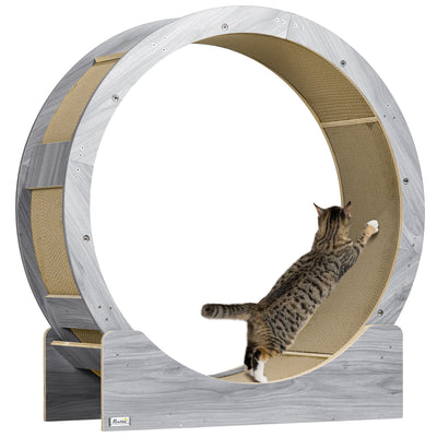 PawHut Cat Wheel with Brake, Scratching Pads - Grey 
