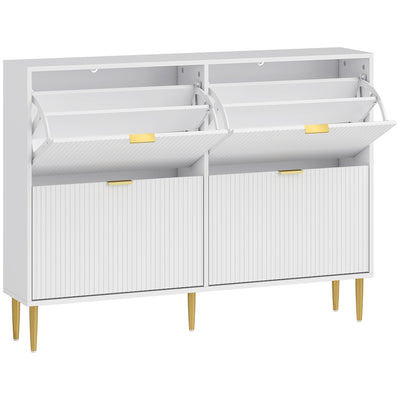 HOMCOM Narrow Shoe Cabinet with 4 Flip Drawers - White 