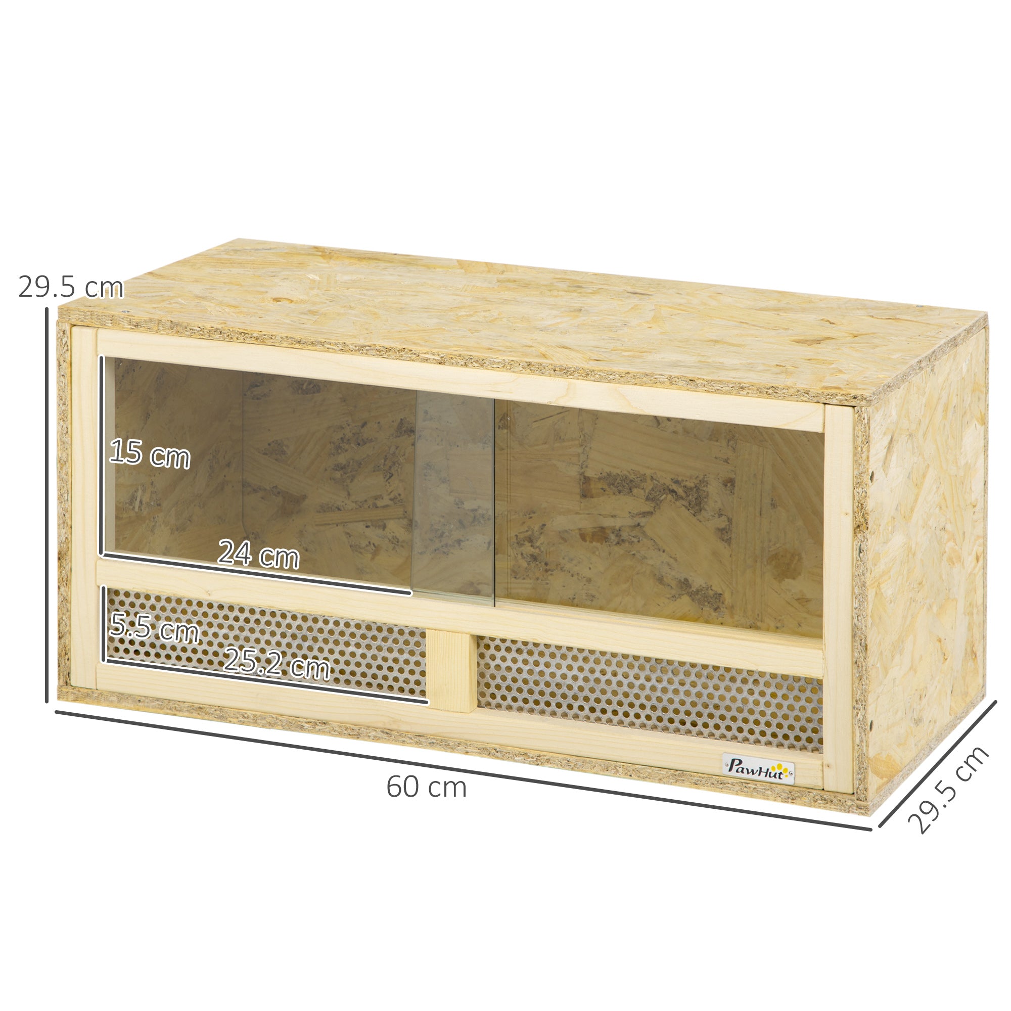 PawHut Reptile Terrarium Vivarium Habitat w/ Transparent Sliding Doors, Breathable Mesh, for Lizards, Horned Frogs, Snakes and Chameleons, 60 x 29.5 x 29.5cm 