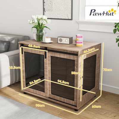 PawHut Dog Crate Furniture with Sliding Door for Large Dogs, 98 x 60 x 78cm, Walnut Brown 