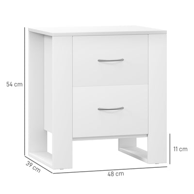 HOMCOM Bedside Table Set of 2 with 2 Drawers, Nightstands with Handles and Elevated Base, Side Tables for Bedroom, Living Room, White 
