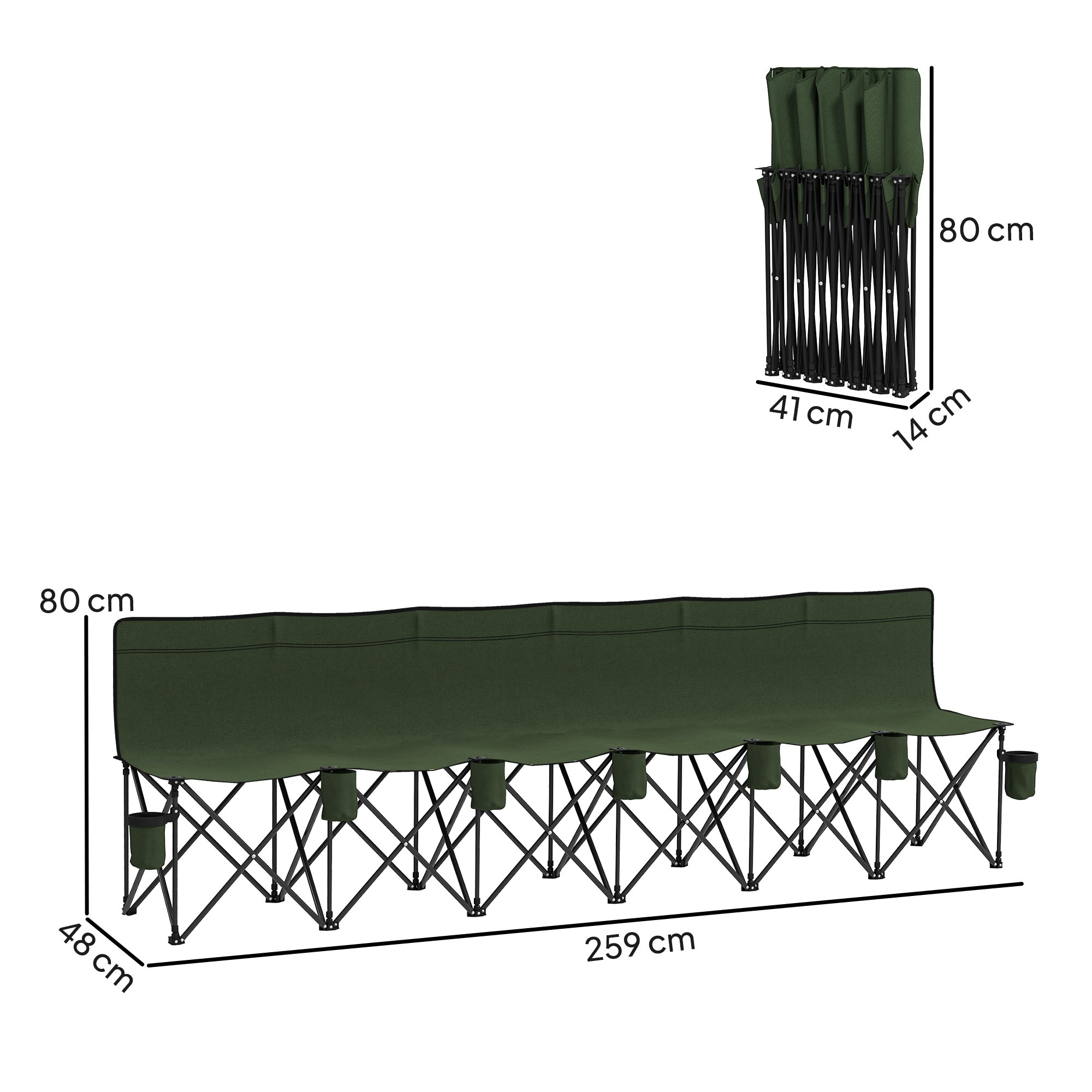 Outsunny 6 Seater Folding Camping Chair with Cup Holder & Carry Bag - Green 