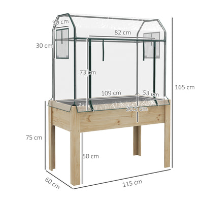 Outsunny Wooden Planter Box with Greenhouse Cover and Bed Liner, Raised Garden Bed for Vegetables, Flowers, Herbs 