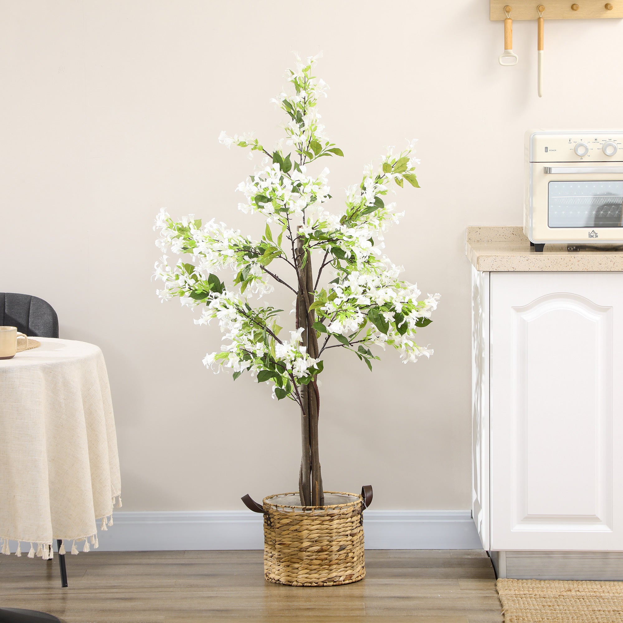 HOMCOM Artificial Plants Honeysuckle Flower in Pot Fake Plants with Curved Boots for Indoor Outdoor 15x15x150cm White 