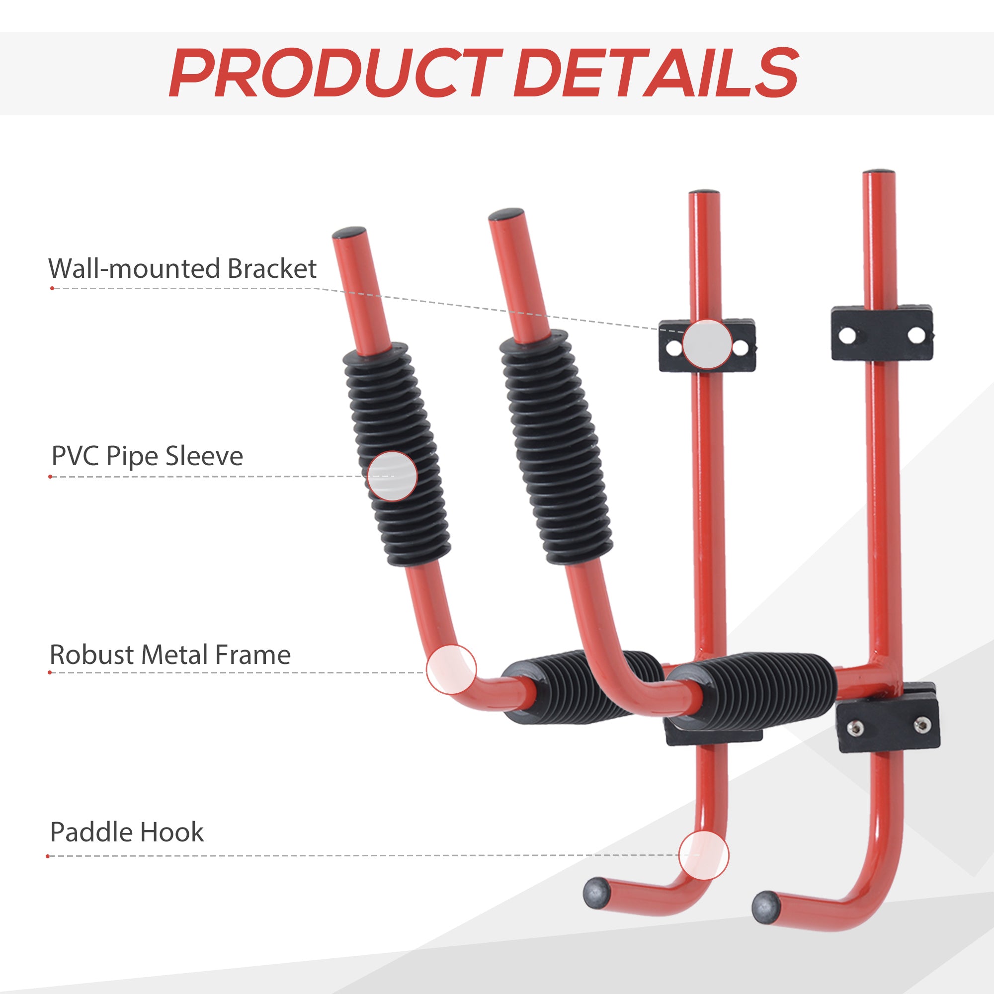 HOMCOM Kayak Canoe Heavy Duty Wall Mounted Storage Holder Rack Heavy Duty Storing Hangers Red 
