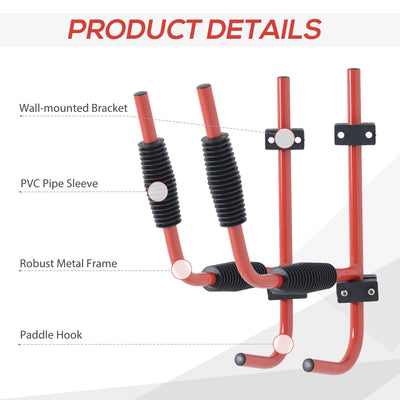 HOMCOM Kayak Canoe Heavy Duty Wall Mounted Storage Holder Rack Heavy Duty Storing Hangers Red 