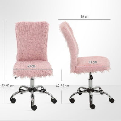 HOMCOM Plush Office Desk Chair, Modern Armless Swivel Vanity Chair with Adjustable Height for Home Office, Bedroom, Living Room, Pink 