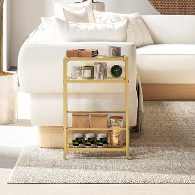 HOMCOM 3-Tier Side Table, Narrow End Table with Storage Shelf and Tempered Glass Tabletop for Small Spaces, Bedroom, Living Room, Entryway, Gold Tone 