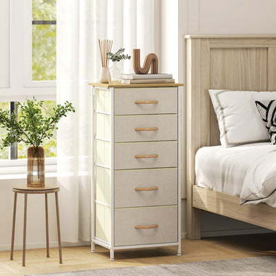 HOMCOM Chest of Five Fabric Drawers - Beige 